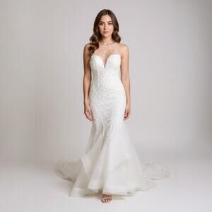 Copied - Enchanting by Mon Cherie Wedding Size 16 Halter Mermaid Beaded NWT